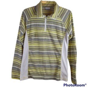 Columbia 1/4 Zip Fleece Pullover LS High Neck Yellow Gray Stripe Top